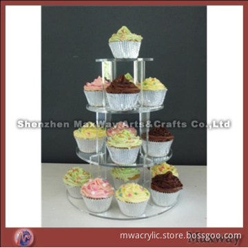 Clear Round Promotional Acrylic 4 Tiers Tower Wedding Party CupCake Display Stand Rack